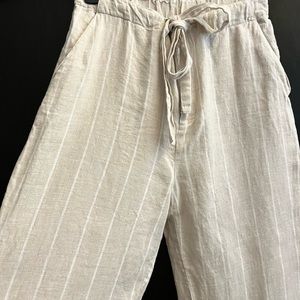 Sanctuary 100% Linen Tan/White Wide Leg Trousers/Pants lightweight summer style